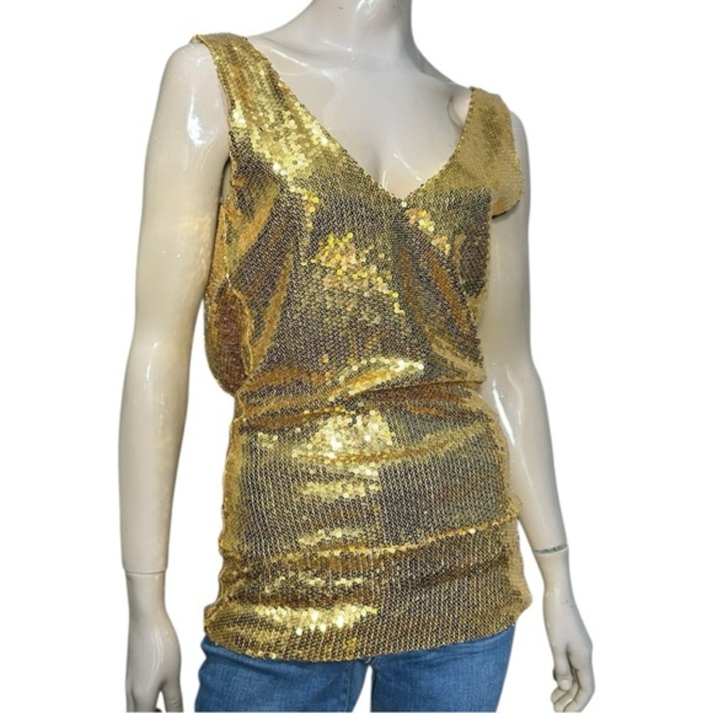 Adam Lippes NWT Women’s Size M Gold Sequin Open Back V Sleeveless Top Shirt